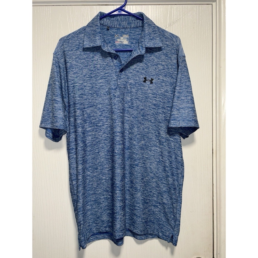 Mens Under Armour Size M Blue Loose HeatGear Polo‎ Style Shirt